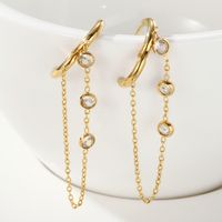 1 Pair Ig Style Round Tassel Plating Inlay Stainless Steel Zircon 14k Gold Plated Earrings main image 4