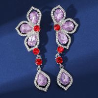 1 Pair Elegant Lady Petal Inlay Alloy Artificial Diamond Drop Earrings main image 3