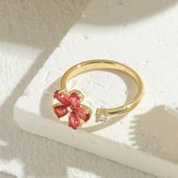 Simple Style Classic Style Round Flower Copper Asymmetrical Plating Inlay Zircon 14k Gold Plated Open Rings sku image 3