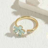 Simple Style Classic Style Round Flower Copper Asymmetrical Plating Inlay Zircon 14k Gold Plated Open Rings sku image 4