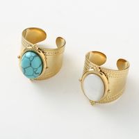 Retro Oval Stainless Steel Turquoise Wide Band Rings In Bulk main image 4
