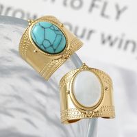 Retro Oval Stainless Steel Turquoise Wide Band Rings In Bulk main image 6