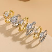 Simple Style Shiny Round Square Copper Plating Inlay Zircon 14k Gold Plated Open Rings main image 1