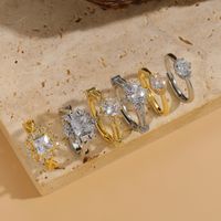 Simple Style Shiny Round Square Copper Plating Inlay Zircon 14k Gold Plated Open Rings main image 9