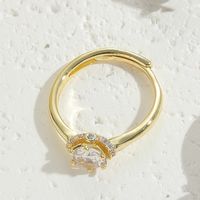 Simple Style Shiny Round Square Copper Plating Inlay Zircon 14k Gold Plated Open Rings sku image 1