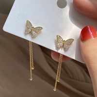 1 Pair Elegant Butterfly Plating Inlay Alloy Artificial Diamond Drop Earrings main image 1