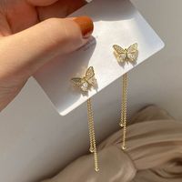 1 Pair Elegant Butterfly Plating Inlay Alloy Artificial Diamond Drop Earrings main image 5