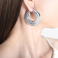 1 Pair Modern Style Round Plating Titanium Steel Hoop Earrings sku image 1