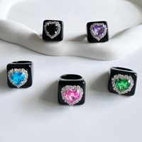 Wholesale Jewelry Simple Style Heart Shape Arylic Zircon Inlay Rings main image 1