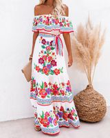 Women's Swing Dress Vacation Boat Neck Printing Sleeveless Flower Maxi Long Dress Daily main image 3