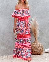 Women's Swing Dress Vacation Boat Neck Printing Sleeveless Flower Maxi Long Dress Daily main image 6