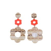 1 Pair Vacation Plaid Flower Spray Paint Hollow Out Arylic Drop Earrings main image 4