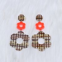 1 Pair Vacation Plaid Flower Spray Paint Hollow Out Arylic Drop Earrings sku image 3
