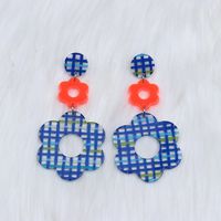 1 Pair Vacation Plaid Flower Spray Paint Hollow Out Arylic Drop Earrings sku image 2