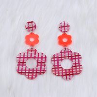1 Pair Vacation Plaid Flower Spray Paint Hollow Out Arylic Drop Earrings sku image 5