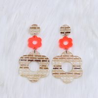 1 Pair Vacation Plaid Flower Spray Paint Hollow Out Arylic Drop Earrings sku image 6