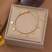 304 Stainless Steel 18K Gold Plated Lady Plating Inlay Star Artificial Rhinestones Bracelets Necklace main image 4