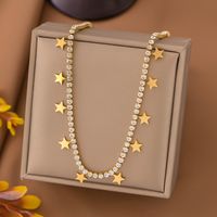 304 Stainless Steel 18K Gold Plated Lady Plating Inlay Star Artificial Rhinestones Bracelets Necklace main image 1