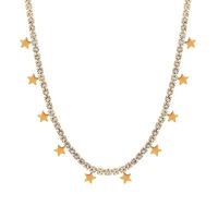 304 Stainless Steel 18K Gold Plated Lady Plating Inlay Star Artificial Rhinestones Bracelets Necklace main image 6