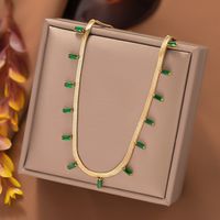 304 Stainless Steel 18K Gold Plated Retro Inlay Square Artificial Rhinestones Necklace main image 1