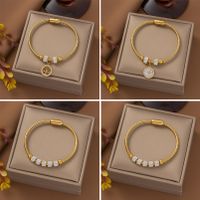 Casual Solid Color 304 Stainless Steel 18K Gold Plated Artificial Rhinestones Bangle In Bulk main image 1