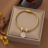 Casual Solid Color 304 Stainless Steel 18K Gold Plated Artificial Rhinestones Bangle In Bulk main image 4