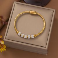 Casual Solid Color 304 Stainless Steel 18K Gold Plated Artificial Rhinestones Bangle In Bulk main image 2