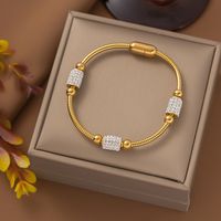 Casual Solid Color 304 Stainless Steel 18K Gold Plated Artificial Rhinestones Bangle In Bulk sku image 1