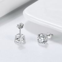1 Pair Simple Style Solid Color Inlay Sterling Silver Zircon Ear Studs main image 1