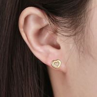1 Pair Commute Heart Shape Inlay Sterling Silver Zircon Ear Studs main image 2