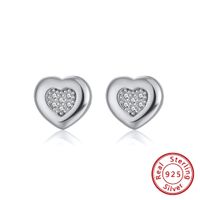 1 Pair Commute Heart Shape Inlay Sterling Silver Zircon Ear Studs sku image 1