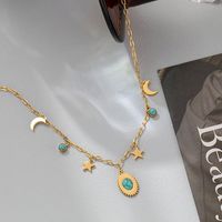 304 Stainless Steel 18K Gold Plated Commute Inlay Moon Resin Pendant Necklace main image 4