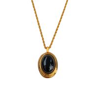 304 Stainless Steel 18K Gold Plated Retro Inlay Round Stone Pendant Necklace main image 4