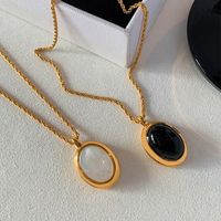 304 Stainless Steel 18K Gold Plated Retro Inlay Round Stone Pendant Necklace main image 3