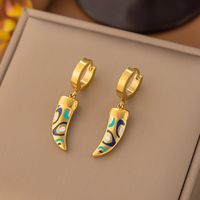 304 Stainless Steel 18K Gold Plated Commute Enamel Horns Earrings Necklace main image 3