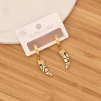 304 Stainless Steel 18K Gold Plated Commute Enamel Horns Earrings Necklace main image 4