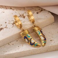 304 Stainless Steel 18K Gold Plated Commute Enamel Horns Earrings Necklace main image 6