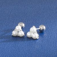 1 Pair Simple Style Geometric Plating Inlay Sterling Silver Artificial Pearls Ear Studs main image 2
