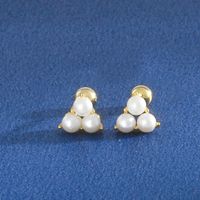 1 Paar Einfacher Stil Geometrisch Überzug Inlay Sterling Silber Künstliche Perlen Ohrstecker sku image 2