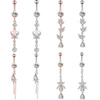 Simple Style Water Droplets Flower Butterfly Stainless Steel Inlay Zircon Women's Belly Ring main image 1