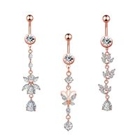 Simple Style Water Droplets Flower Butterfly Stainless Steel Inlay Zircon Women's Belly Ring main image 3