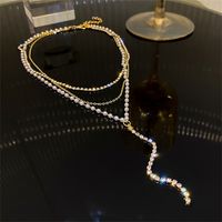 Sweet Tassel Imitation Pearl Alloy Rhinestone Women's Layered Necklaces sku image 1