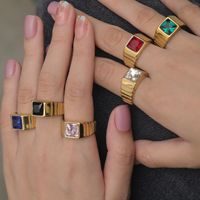 Retro Lady Square Titanium Steel 18k Gold Plated Zircon Rings In Bulk main image 5