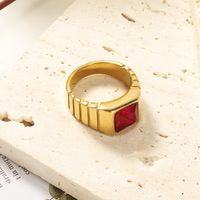 Retro Lady Square Titanium Steel 18k Gold Plated Zircon Rings In Bulk main image 3