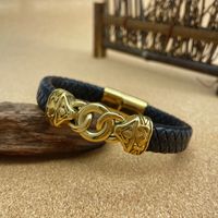 Vintage Style Dragon 304 Stainless Steel Pu Leather Braid Men'S Bangle main image 1