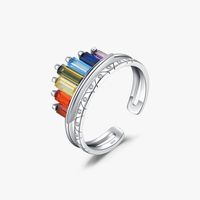 Elegant Sweet Rainbow Sterling Silver Rhodium Plated Zircon Rings In Bulk sku image 1