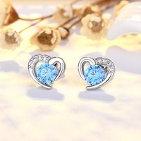 1 Pair Lady Sweet Heart Shape Inlay Copper Zircon Ear Studs main image 4