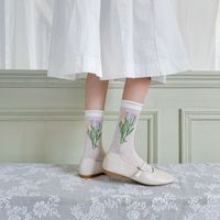 Women's Sweet Flower Cotton Mesh Crew Socks A Pair main image 5