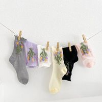 Women's Sweet Flower Cotton Mesh Crew Socks A Pair main image 2
