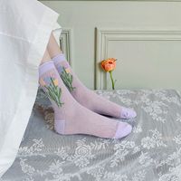 Women's Sweet Flower Cotton Mesh Crew Socks A Pair main image 3